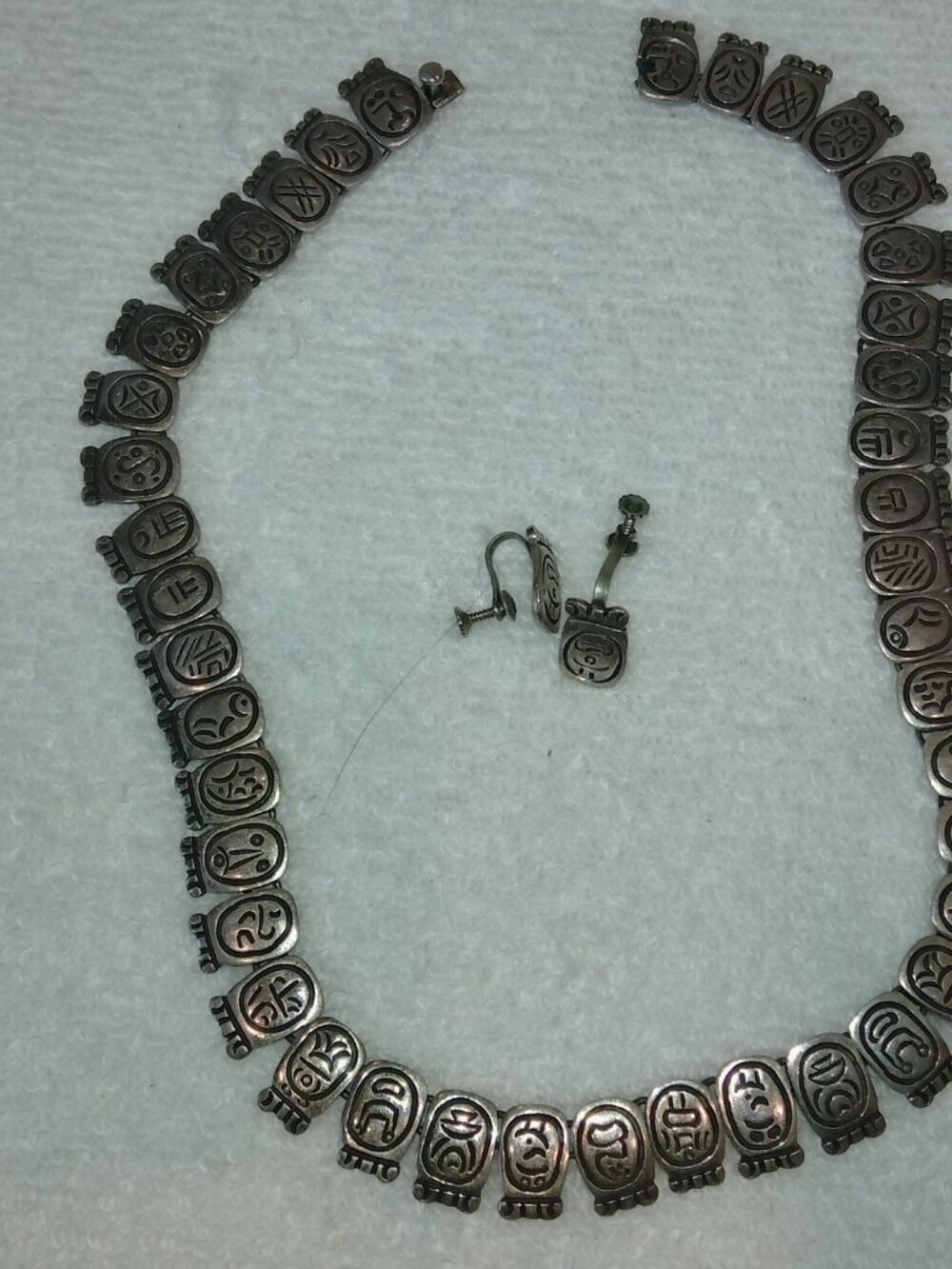 Los Ballesteros Taxco Mexico Sterling Silver Tribal Motif Necklace & Earings - Picture 2 of 4